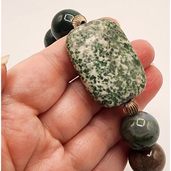 Artisan Gemstone Necklace Indian Agate Jasper Pearl w/ Sterling Clasp - Picture 7 of 8